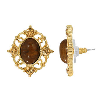1928 Gold Tone Crystal 1 Inch Stud Earrings