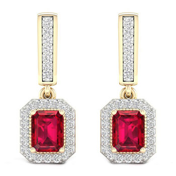Genuine Red Ruby 10K Gold Drop Earrings