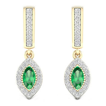 Genuine Green Emerald 10K Gold Drop Earrings