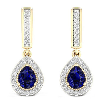 Genuine Blue Sapphire 10K Gold Drop Earrings