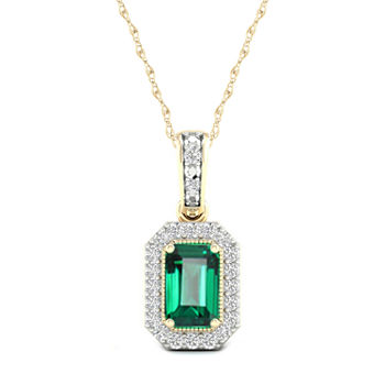 Womens Genuine Green Emerald 10K Gold Pendant Necklace