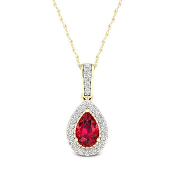 Womens Genuine Red Ruby 10K Gold Pendant Necklace