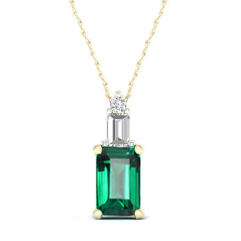 Womens Genuine Green Emerald 10K Gold Pendant Necklace