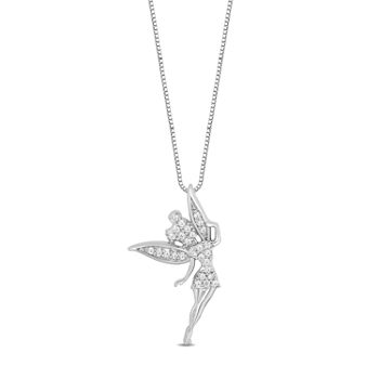 Enchanted Disney Fine Jewelry Womens 1/8 CT. T.W. Genuine White Diamond Sterling Silver Tinker Bell Pendant Necklace