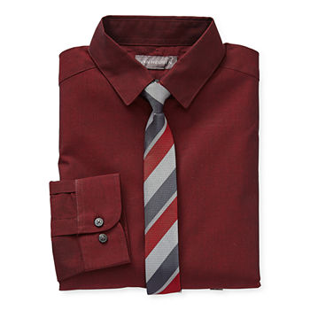 Van Heusen Little & Big Boys Point Collar Long Sleeve Stretch Shirt + Tie Set