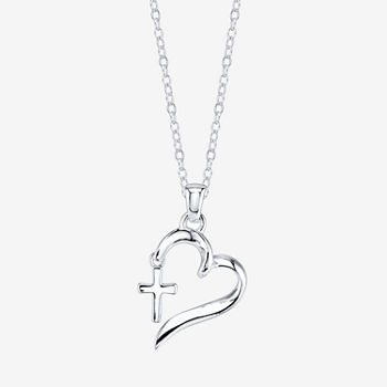 Footnotes Faith Sterling Silver 16 Inch Cable Heart Pendant Necklace