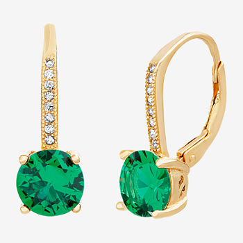 Silver Treasures Emerald 14K Gold Over Silver Drop Earrings