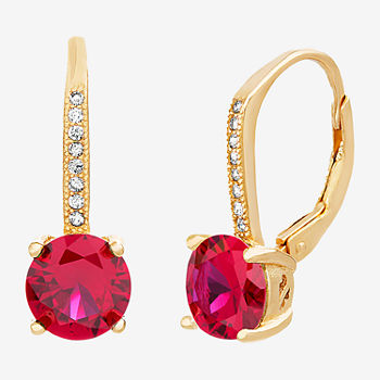 Silver Treasures Ruby 14K Gold Over Silver Drop Earrings