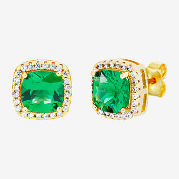 Silver Treasures Emerald 14K Gold Over Silver 9.9mm Square Stud Earrings