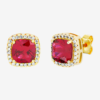 Silver Treasures Ruby 14K Gold Over Silver 9.9mm Square Stud Earrings