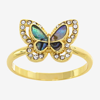 Sparkle Allure Crystal 14K Gold Over Brass Butterfly Cocktail Ring