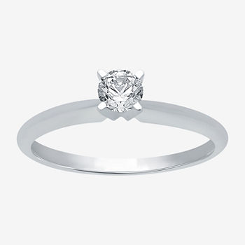 Womens 1/4 CT. T.W. Genuine White Diamond 10K White Gold Round Solitaire Engagement Ring
