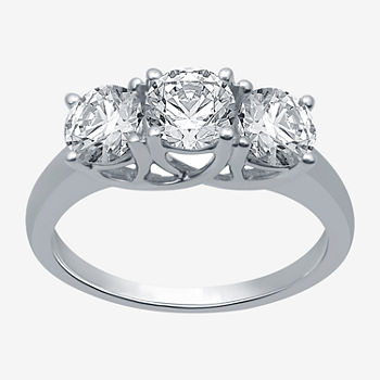 Love Lives Forever Womens 2 CT. T.W. Genuine White Diamond 10K White Gold Round 3-Stone Engagement Ring