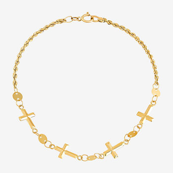 Religious Jewelry 14K Gold 7 Inch Hollow Cross Link Bracelet