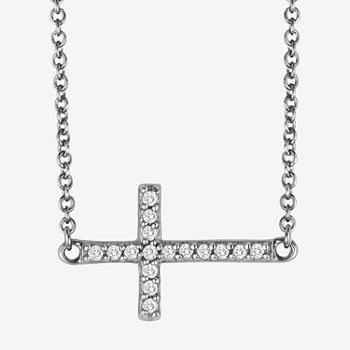 1/10 CT. T.W. Diamond Sterling Silver Mini Sideways Cross Pendant