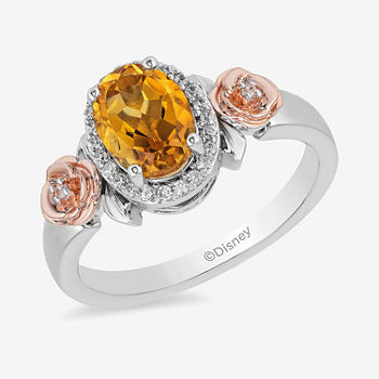 Enchanted Disney Fine Jewelry Womens Genuine Yellow Citrine 14K Rose Gold Over Silver Beauty and the Beast Belle Princess Cocktail Ring