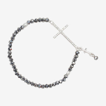 Mixit™ Silver-Tone Bead Cross Stretch Bracelet
