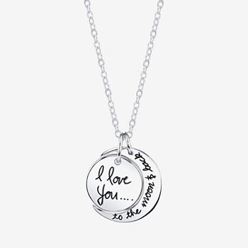 Footnotes Love Sterling Silver 18 Inch Cable Moon Round Pendant Necklace