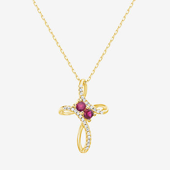 Silver Treasures Lab Created Ruby 14K Gold Over Silver 18 Inch Cable Cross Pendant Necklace