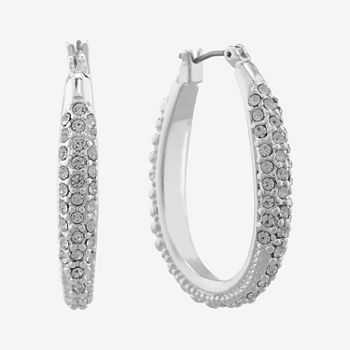 Monet® Silver-Tone Crystal Oval Hoop Earrings