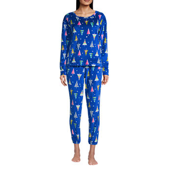 Sleep Chic Womens Petite Velour Long Sleeve 2-pc. Pant Pajama Set