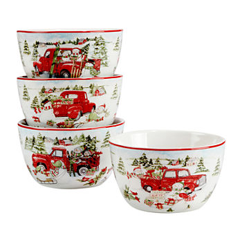 Certified International Red Truck Christmas 4-pc. Ice Cream Bowl