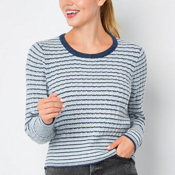 a.n.a Womens Crew Neck Long Sleeve Striped Pullover Sweater