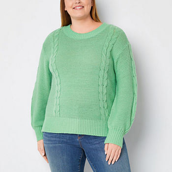 St. John's Bay Plus Womens Crew Neck Long Sleeve Pullover Sweater