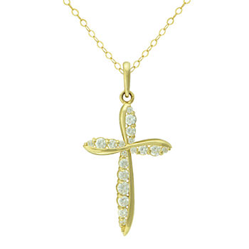 Petite Lux™ Cubic Zirconia 10K Yellow Gold Cross Pendant Necklace