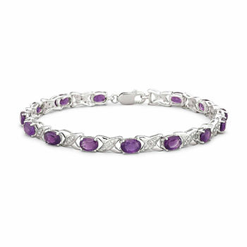 Genuine Amethyst with Diamond-Accents Sterling Silver "XO" Link Bracelet
