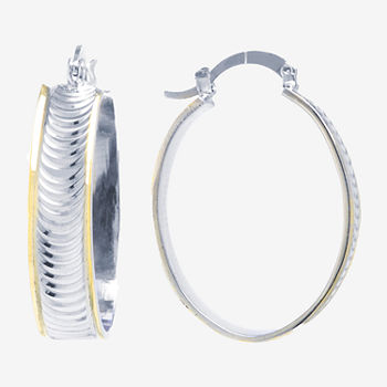 Silver Reflections Pure Silver Over Brass 30mm Oval Hoop Earrings