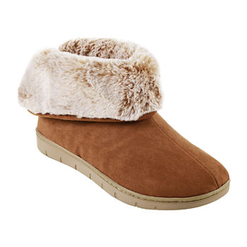 Isotoner Recycled Microsuede And Fur Womens Bootie Slippers