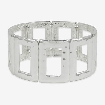 Bold Elements Silver Tone Hammered Rectangular Stretch Bracelet
