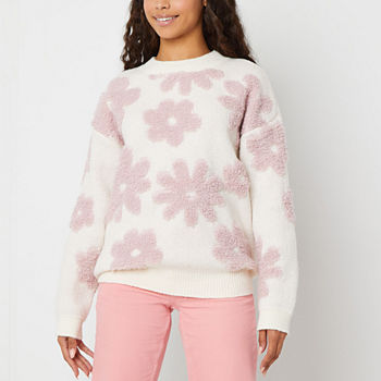 Forever 21 Juniors Floral Sweater Womens Crew Neck Long Sleeve Floral Pullover Sweater