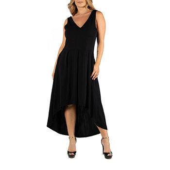 24/7 Comfort Apparel Sleeveless Fit and Flare High Low Dress - Plus
