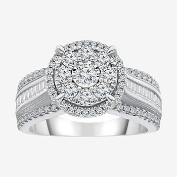 Womens 1 CT. T.W. Genuine White Diamond 10K White Gold Round Halo Engagement Ring