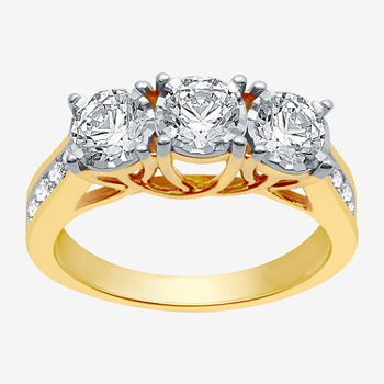 Ever Star Womens 1 1/2 CT. T.W. Lab Grown White Diamond 10K Gold Round 3-Stone Engagement Ring
