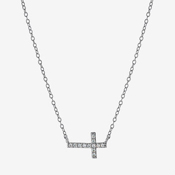 Silver Treasures Cubic Zirconia Sterling Silver 16 Inch Cable Cross Statement Necklace