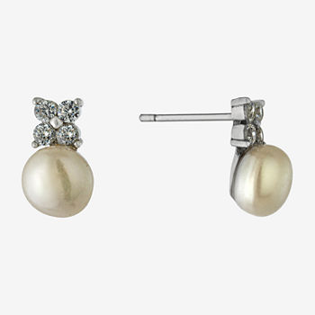 Silver Treasures Simulated Pearl Sterling Silver 10.7mm Flower Stud Earrings