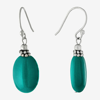 Silver Treasures Simulated Turquoise Sterling Silver Oval Drop Earrings