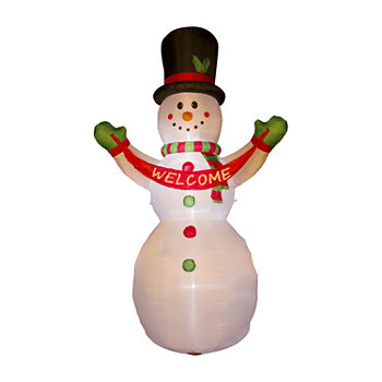 Glitzhome Lighted Snowman With Welcome Sign Inflatables