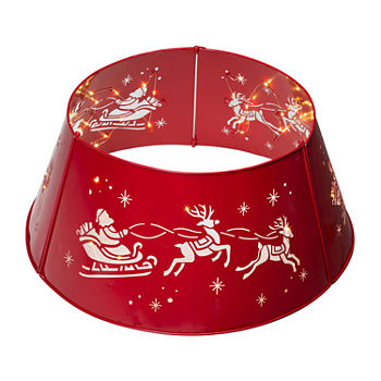 Glitzhome 26" Metal Santa on Sleigh Christmas Tree Collar