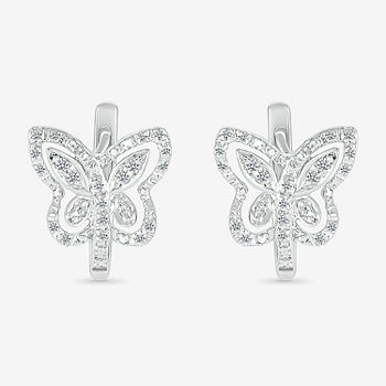 1/6 CT. T.W. Genuine White Diamond Sterling Silver 10.7mm Butterfly Hoop Earrings