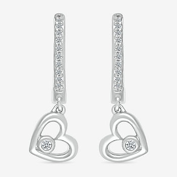 1/10 CT. T.W. Genuine White Diamond Sterling Silver Heart Drop Earrings