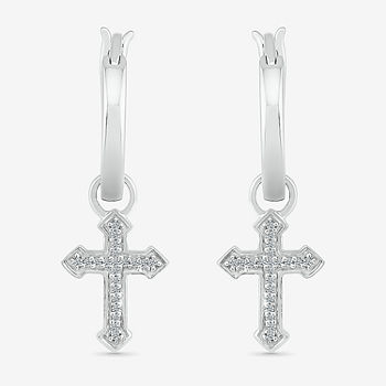 Diamond Accent Genuine White Diamond Sterling Silver Cross Drop Earrings