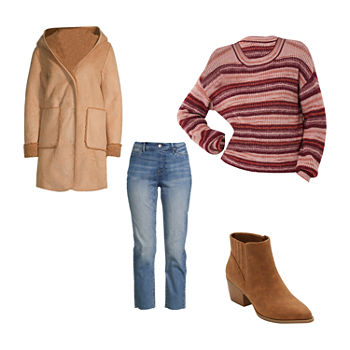 a.n.a Shearling Coat, Sweater, Straight-Leg Jeans, Booties