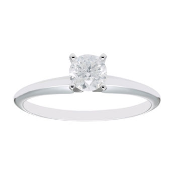 Womens 1/2 CT. T.W. Genuine White Diamond 14K White Gold Round Solitaire Engagement Ring