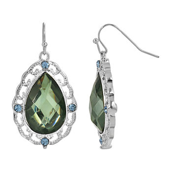 1928 Silver Tone Crystal Pear Drop Earrings
