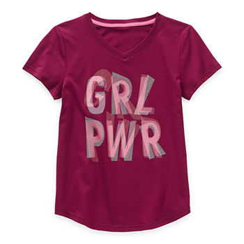 Xersion Little & Big Girls Dri-Fit Moisture Wicking V Neck Short Sleeve Graphic T-Shirt
