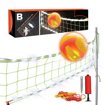 Black Series Night Glow Volleyball Set LED Light-Up Ball and Stand Up Net